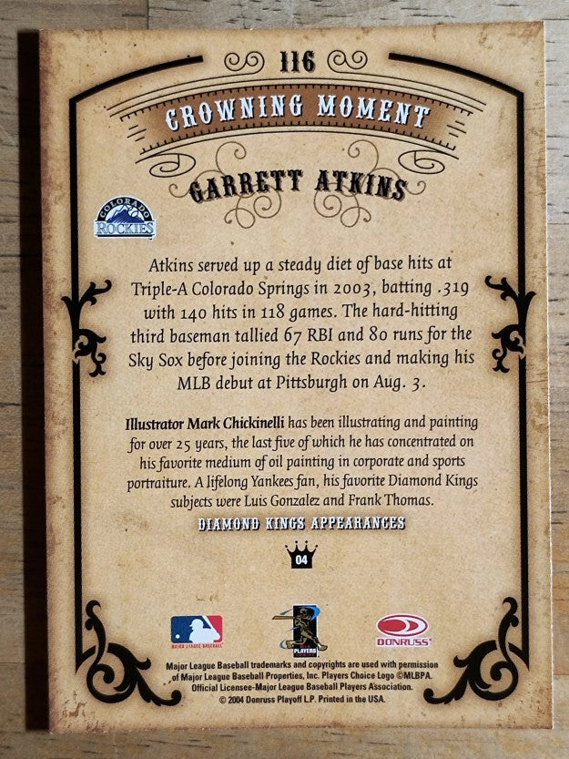 2004 Diamond Kings #116 Garrett Atkins