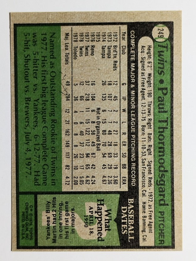 1979 Topps #249 Paul Thormodsgard (EXMT)