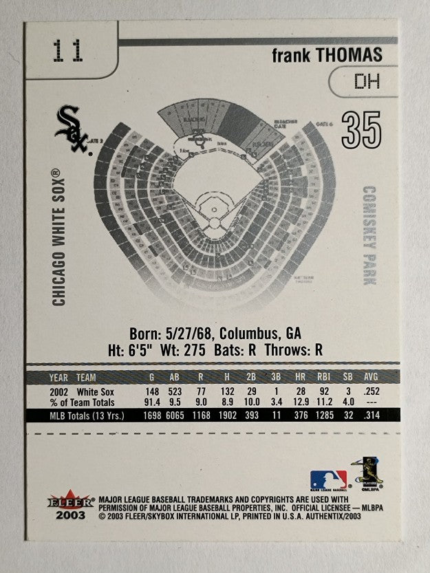 2003 Fleer Authentix #11 Frank Thomas