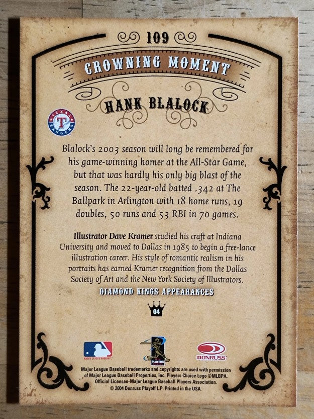2004 Diamond Kings #109 Hank Blalock