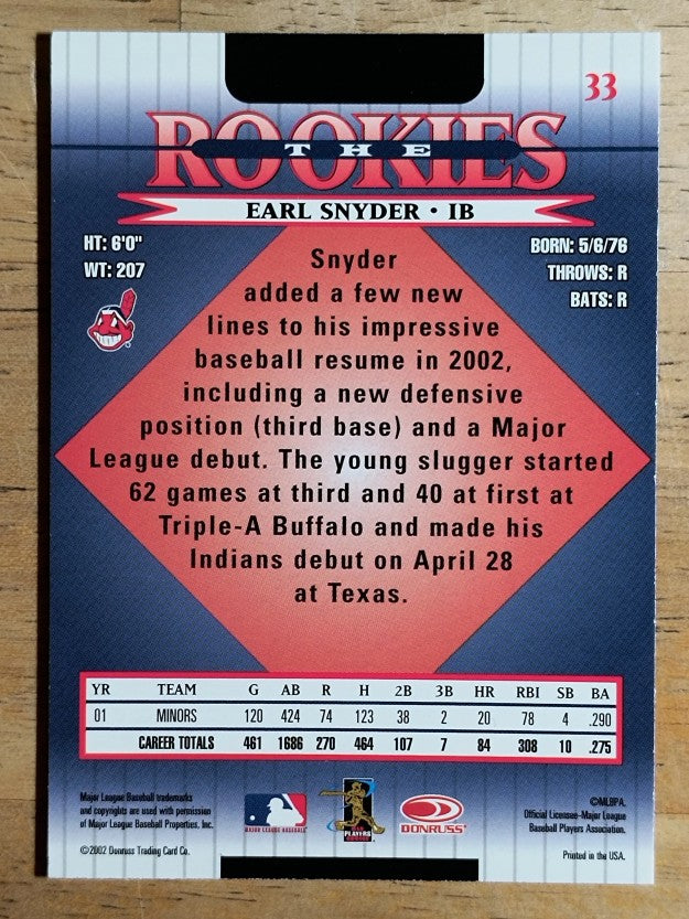 2002 Donruss Rookies #33 Earl Snyder RC