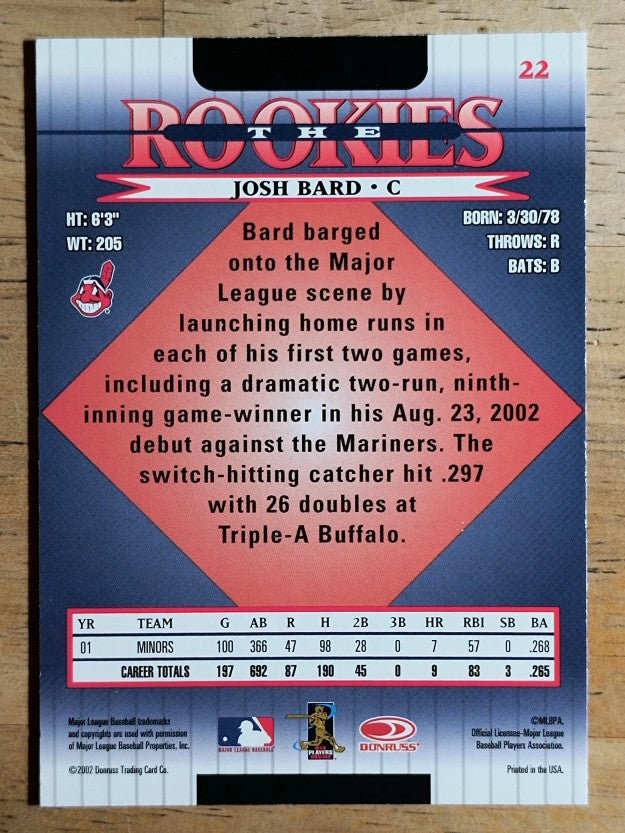 2002 Donruss Rookies #22 Josh Bard RC