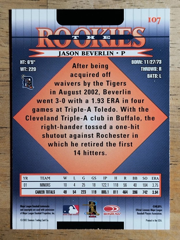 2002 Donruss Rookies #107 Jason Beverlin RC
