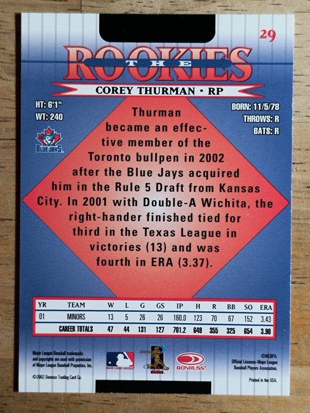 2002 Donruss Rookies #29 Corey Thurman RC