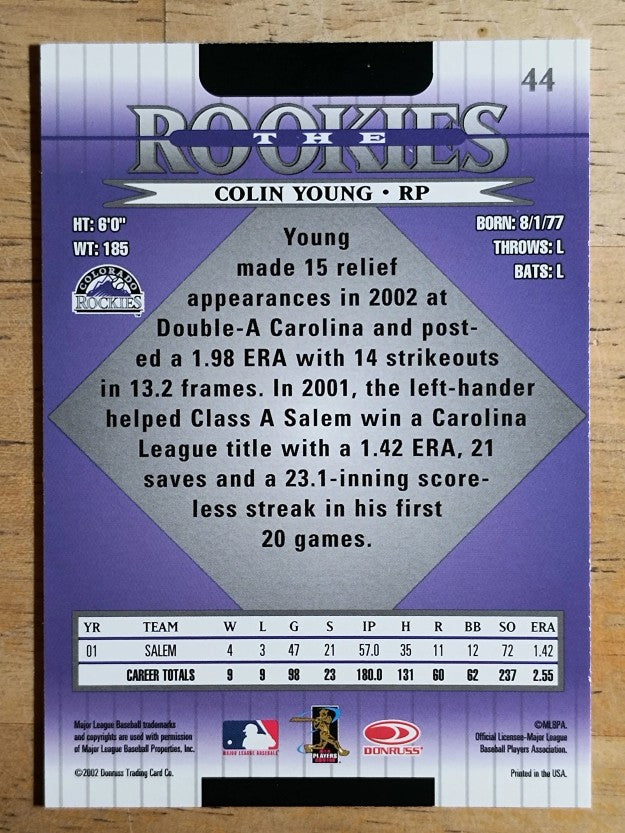 2002 Donruss Rookies #44 Colin Young RC