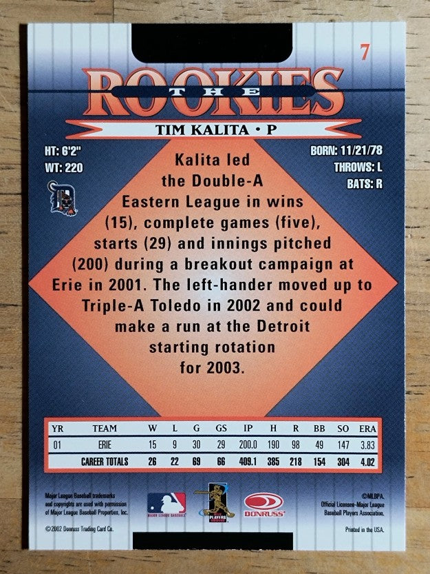2002 Donruss Rookies #7 Tim Kalita RC