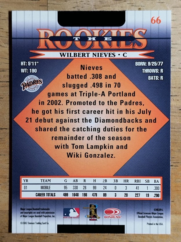 2002 Donruss Rookies #66 Will Nieves RC
