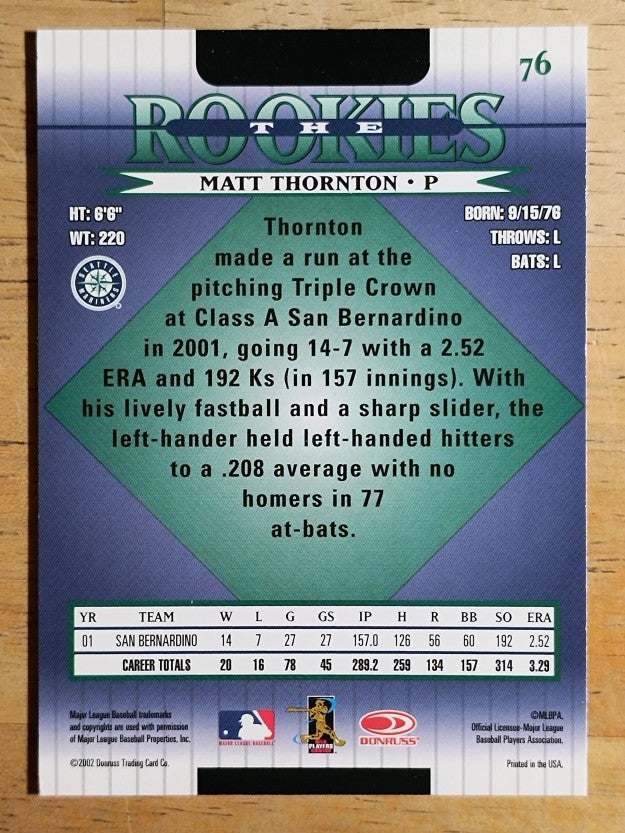 2002 Donruss Rookies #76 Matt Thornton RC