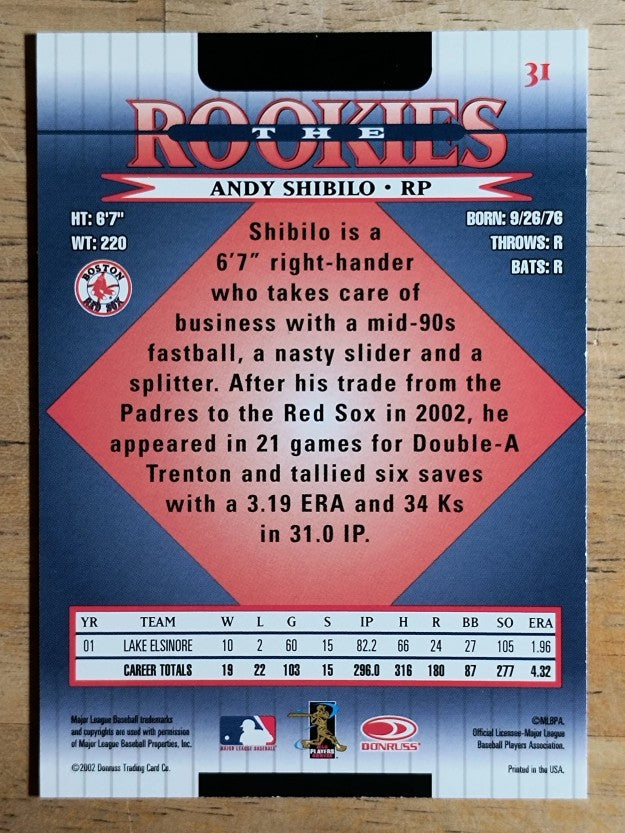 2002 Donruss Rookies #31 Andy Shibilo RC