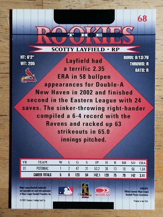 2002 Donruss Rookies #68 Scotty Layfield RC