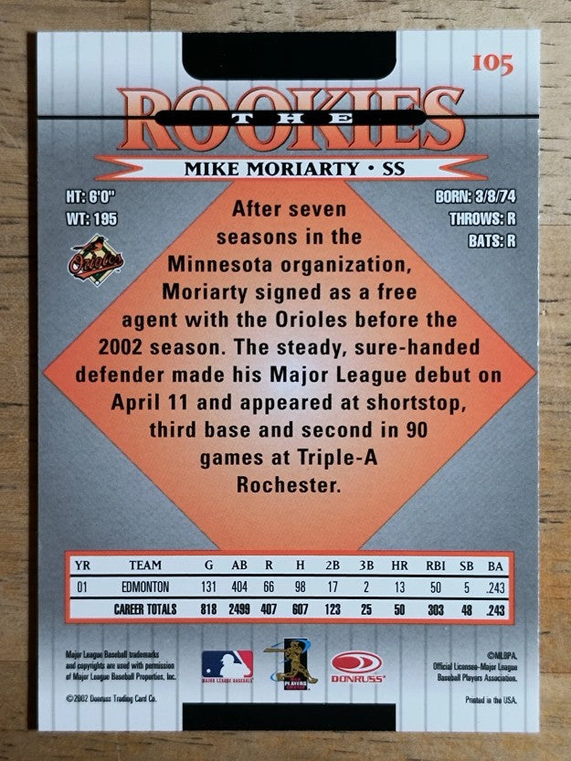 2002 Donruss Rookies #105 Mike Moriarty RC