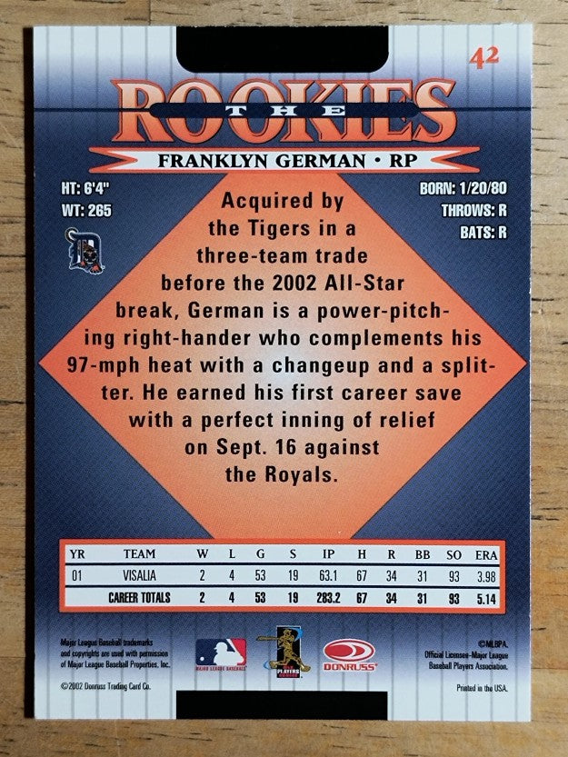 2002 Donruss Rookies #42 Franklyn German RC