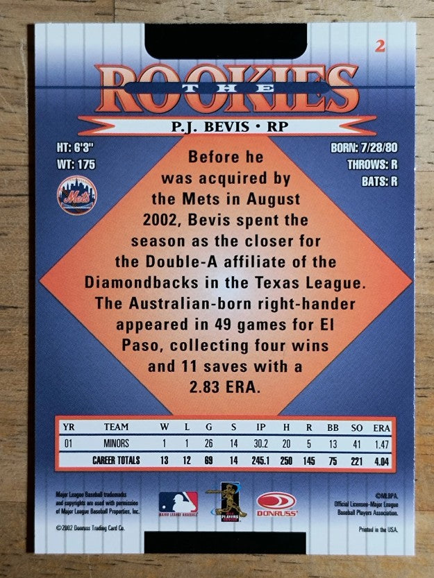 2002 Donruss Rookies #2 P.J. Bevis RC