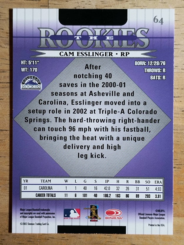 2002 Donruss Rookies #64 Cam Esslinger RC