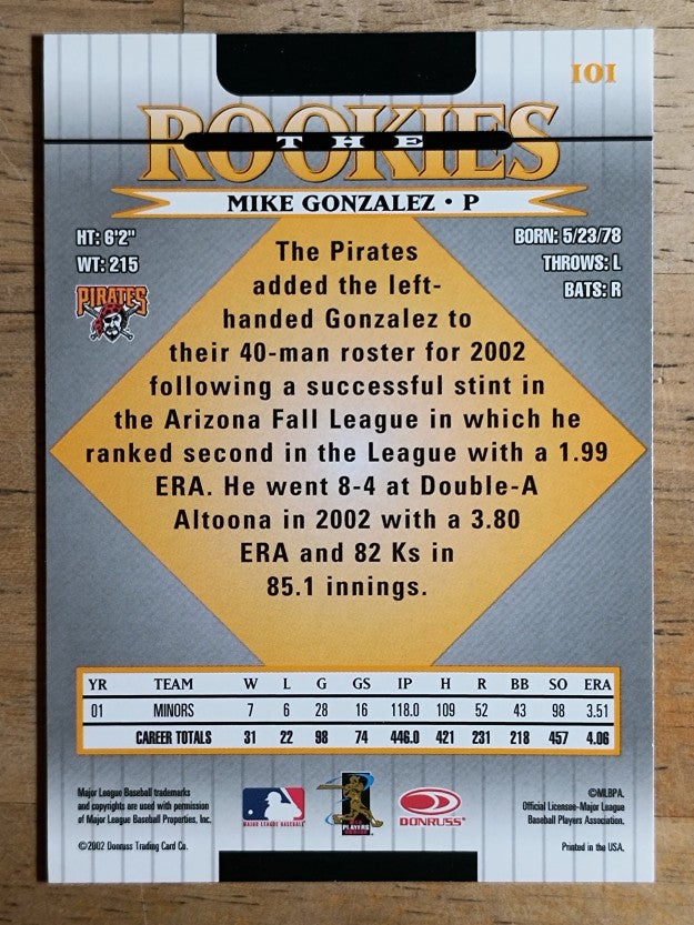 2002 Donruss Rookies #101 Mike Gonzalez RC