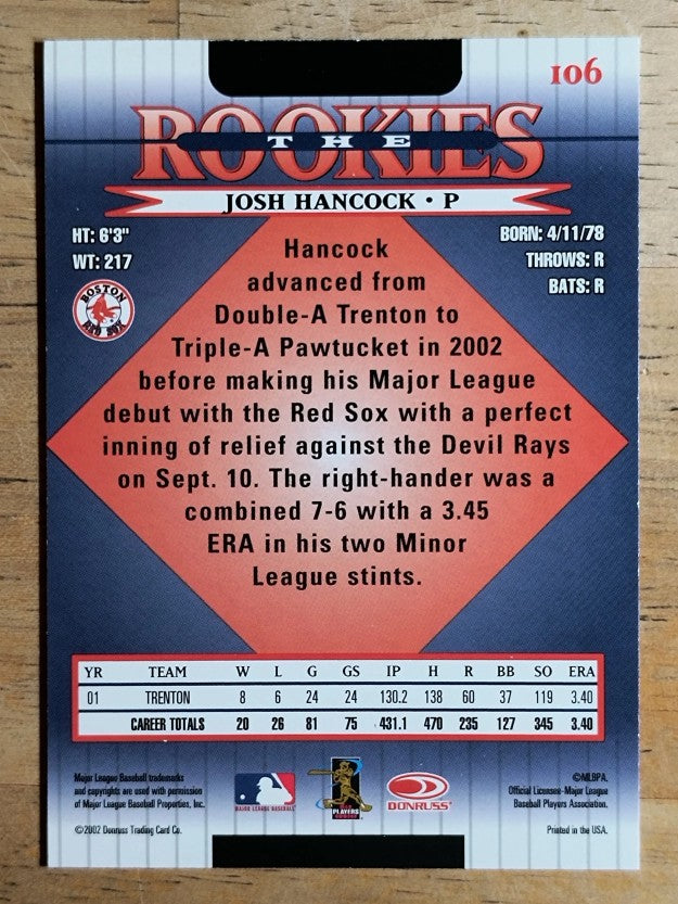 2002 Donruss Rookies #106 Josh Hancock RC