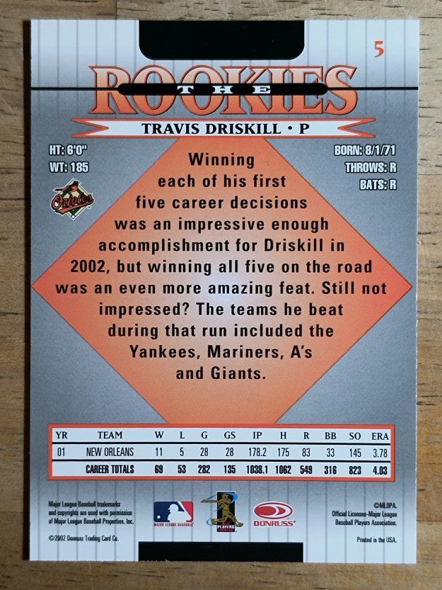 2002 Donruss Rookies #5 Travis Driskill RC