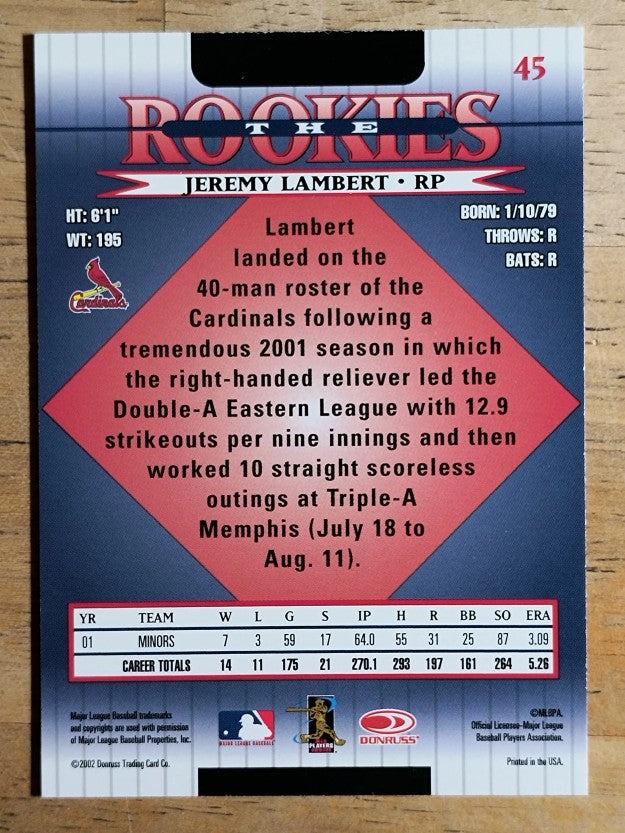 2002 Donruss Rookies #45 Jeremy Lambert RC