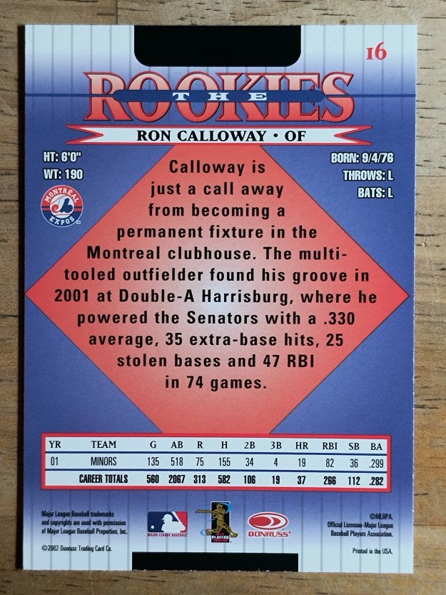 2002 Donruss Rookies #16 Ron Calloway RC