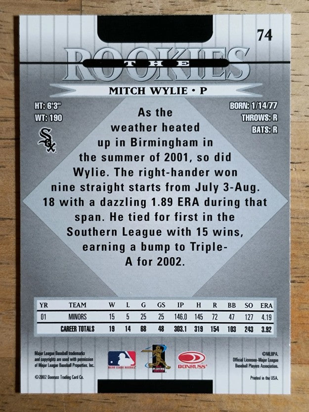 2002 Donruss Rookies #74 Mitch Wylie RC