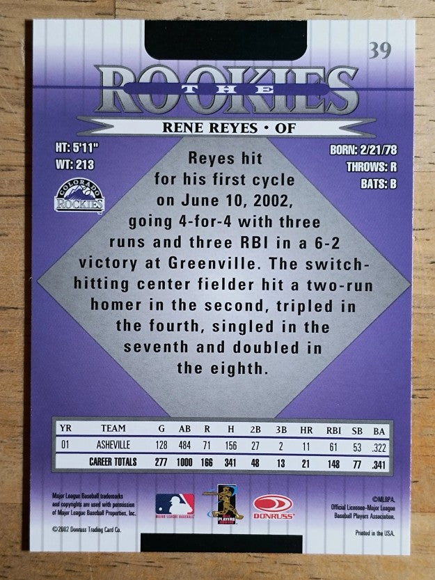 2002 Donruss Rookies #39 Rene Reyes RC