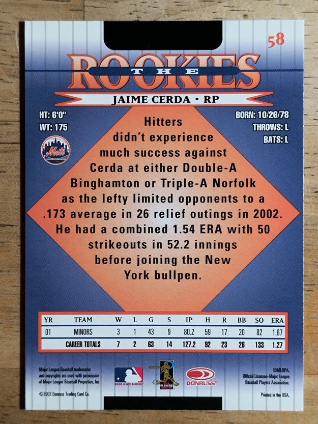 2002 Donruss Rookies #58 Jaime Cerda RC