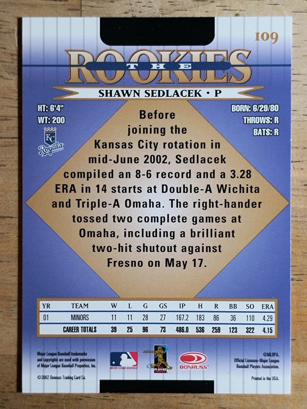 2002 Donruss Rookies #109 Shawn Sedlacek RC
