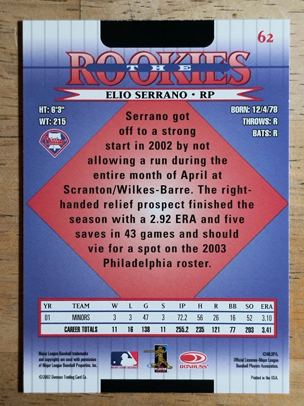2002 Donruss Rookies #62 Elio Serrano RC