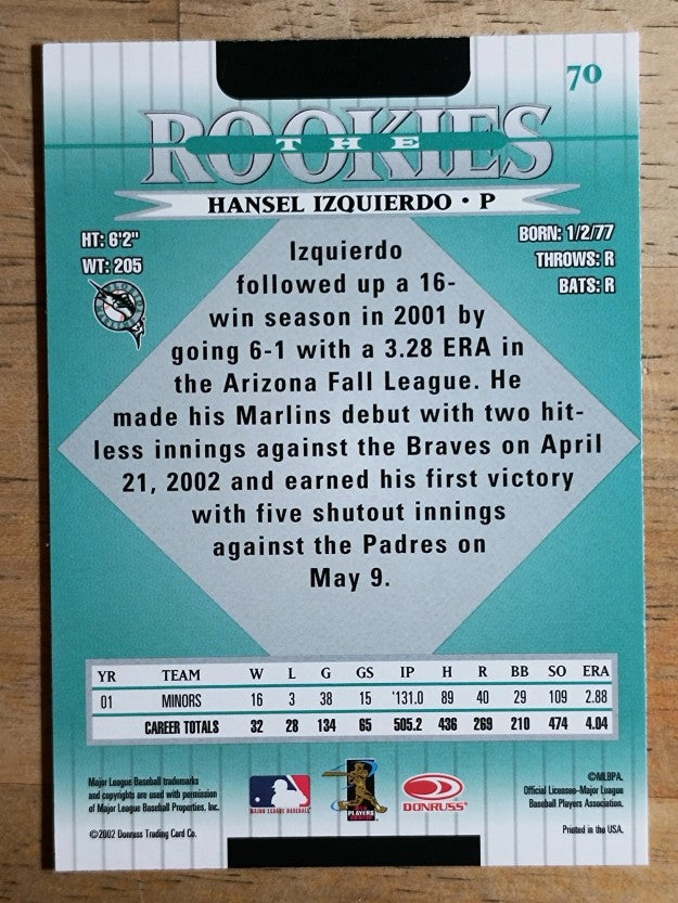 2002 Donruss Rookies #70 Hansel Izquierdo RC