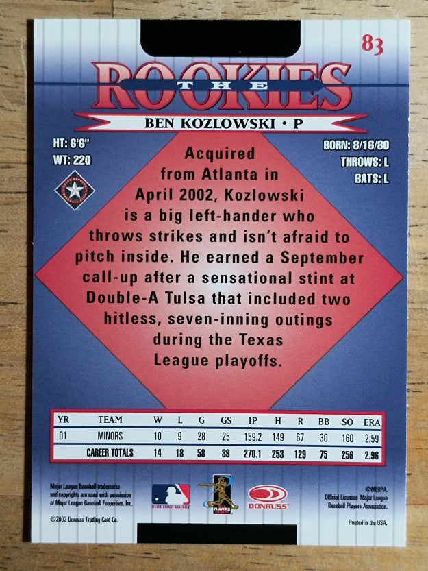 2002 Donruss Rookies #83 Ben Kozlowski RC