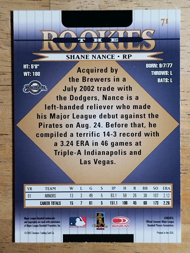 2002 Donruss Rookies #71 Shane Nance RC