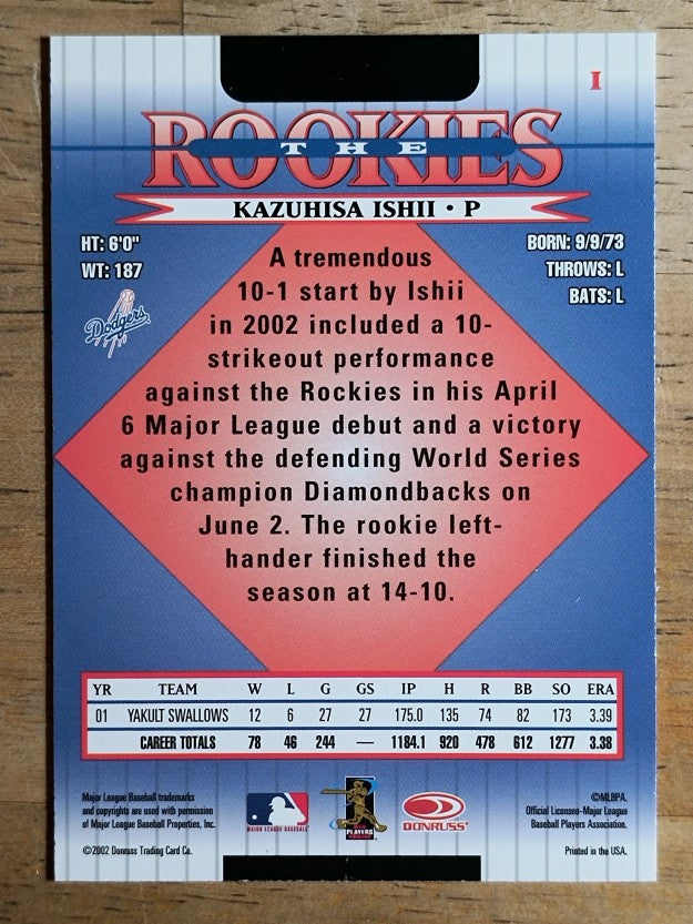 2002 Donruss Rookies #1 Kazuhisa Ishii RC