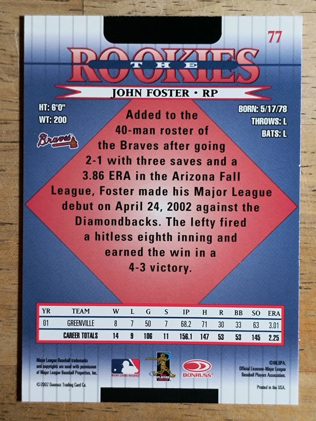 2002 Donruss Rookies #77 John Foster RC