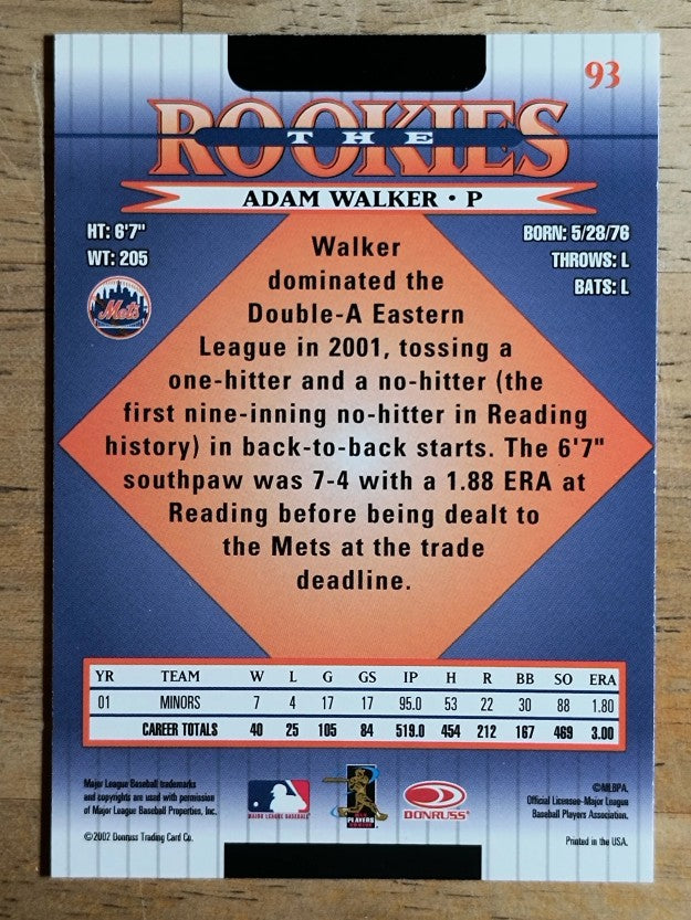 2002 Donruss Rookies #93 Adam Walker RC
