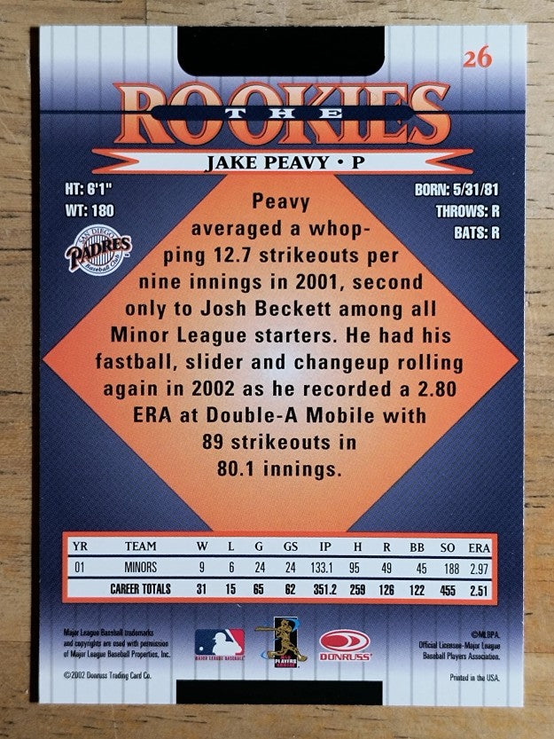 2002 Donruss Rookies #26 Jake Peavy
