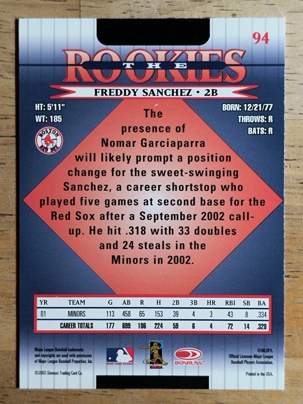 2002 Donruss Rookies #94 Freddy Sanchez RC