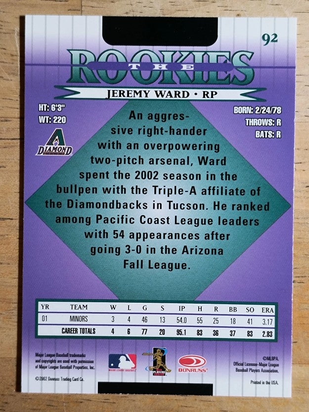 2002 Donruss Rookies #92 Jeremy Ward RC