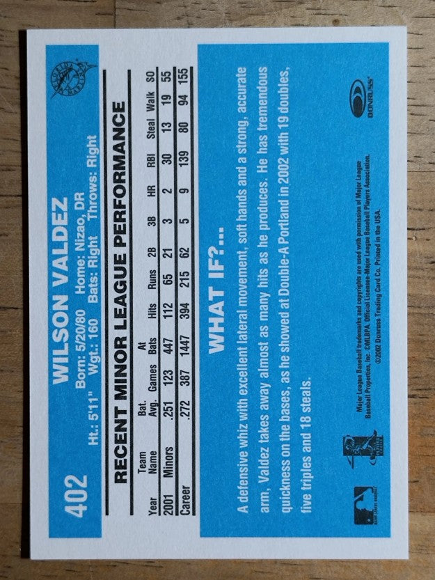 2002 Donruss Originals #402 Wilson Valdez 82 RC