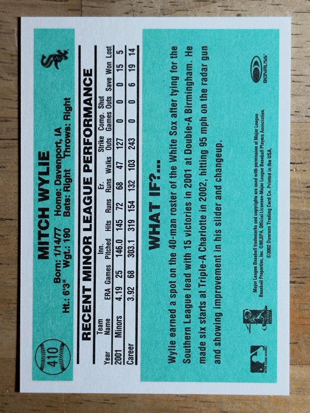 2002 Donruss Originals #410 Mitch Wylie 84 RC