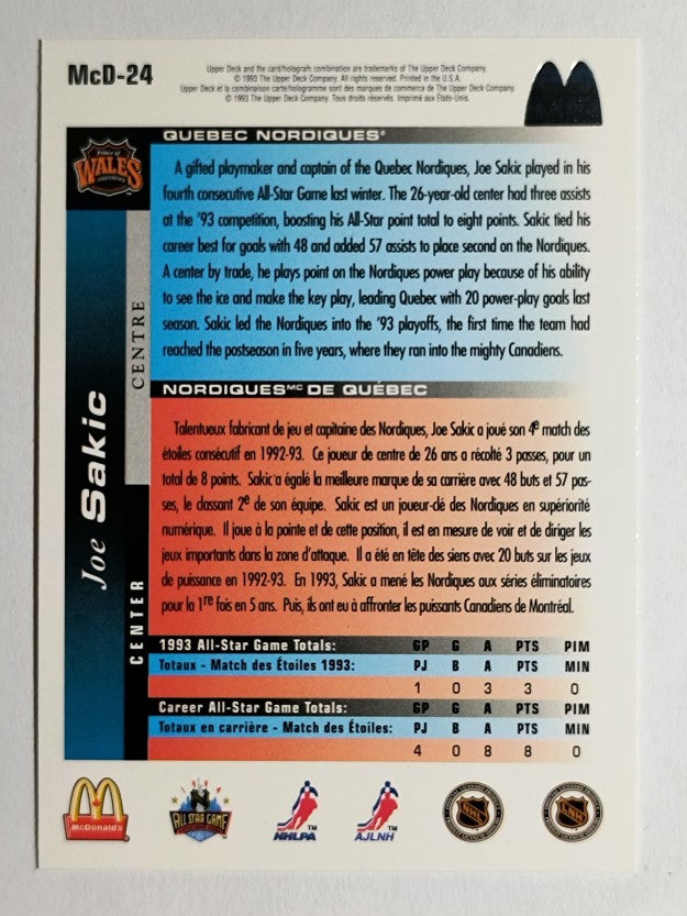 1993-94 McDonald's Upper Deck #24 Joe Sakic