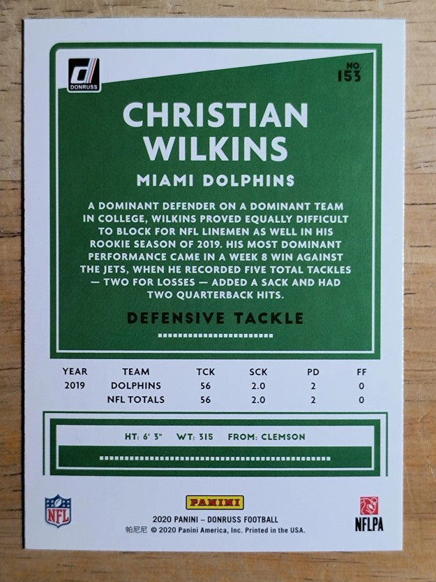 2020 Donruss #153 Christian Wilkins