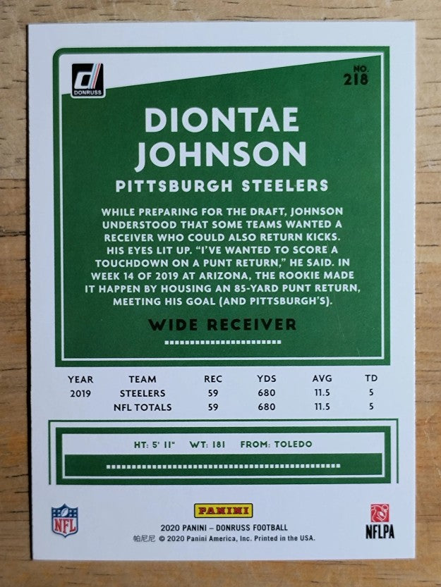 2020 Donruss #218 Diontae Johnson