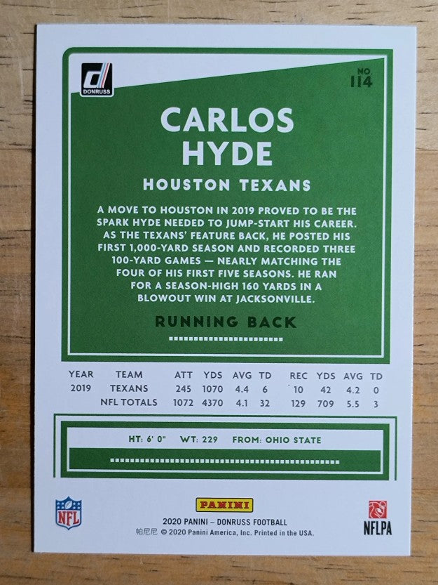 2020 Donruss #114 Carlos Hyde