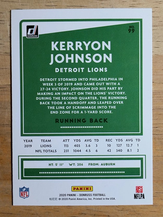 2020 Donruss #99 Kerryon Johnson