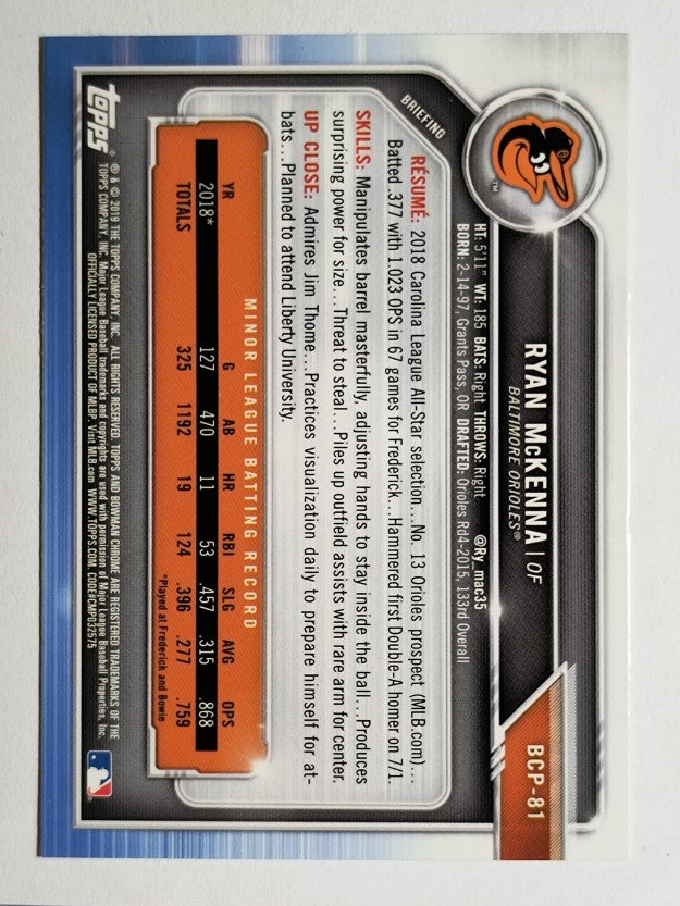 2019 Bowman Chrome Prospects #BCP81 Ryan McKenna