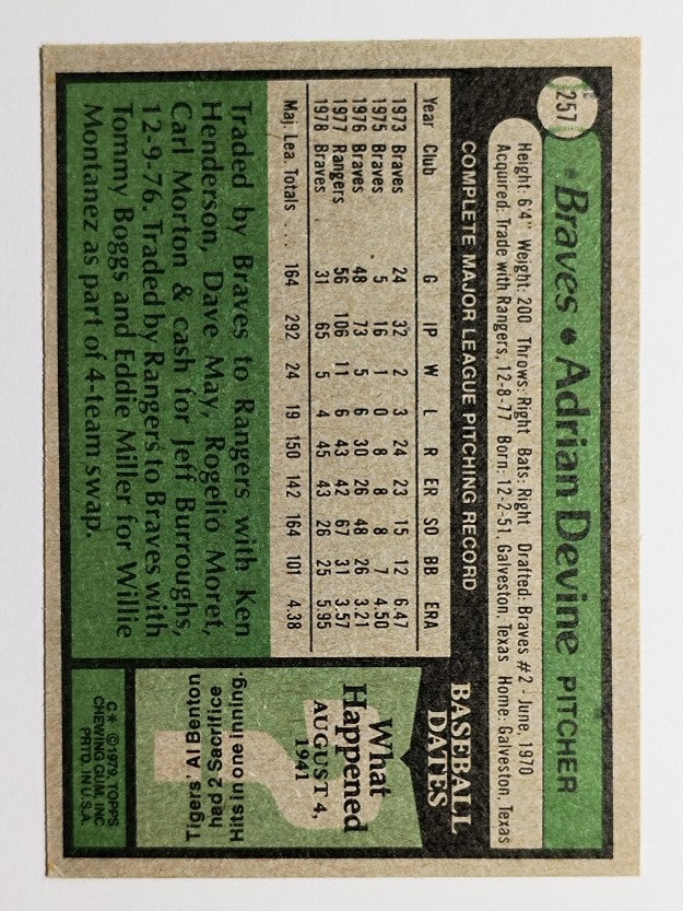 1979 Topps #257 Adrian Devine (VGEX)