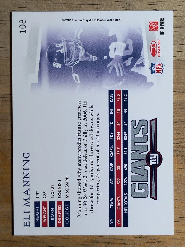2007 Donruss Threads #108 Eli Manning