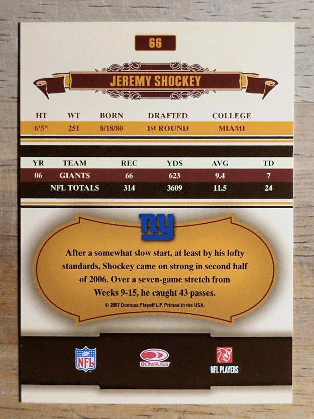 2007 Donruss Classics #66 Jeremy Shockey