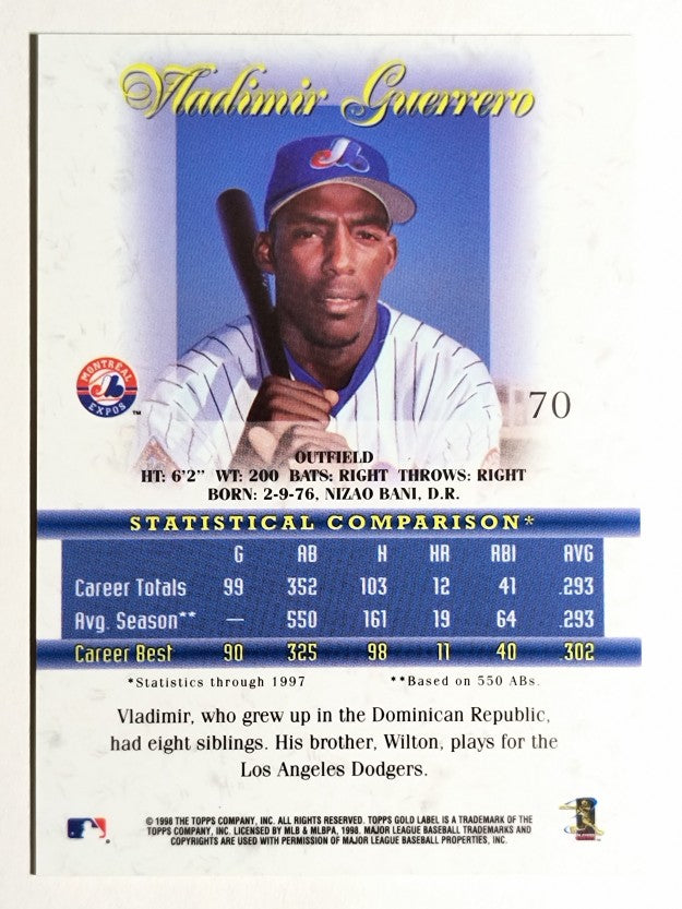 1998 Topps Gold Label Class 1 #70 Vladimir Guerrero
