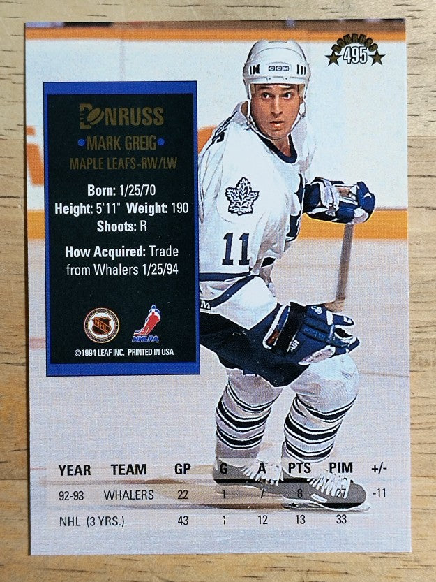 1993-94 Donruss #495 Mark Greig